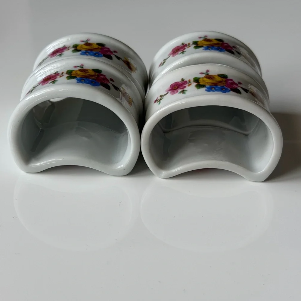 Porcelain Floral Napkin Rings - Set of 4